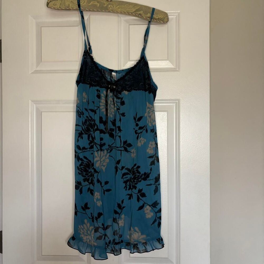 Y2K George Blue/Black Floral Slip/Nightgown Size Lg